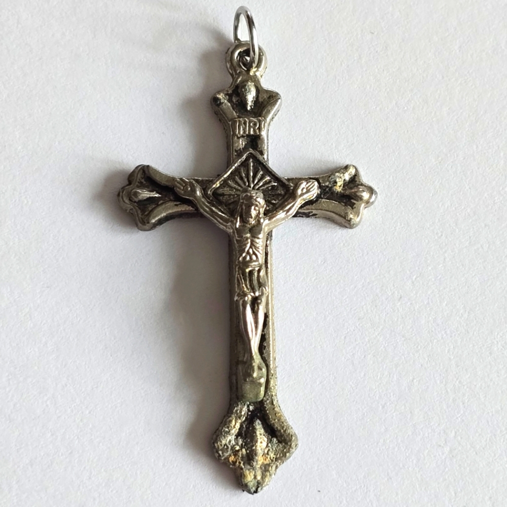 Vintage Crucifix Pendant Silver Tone Catholic